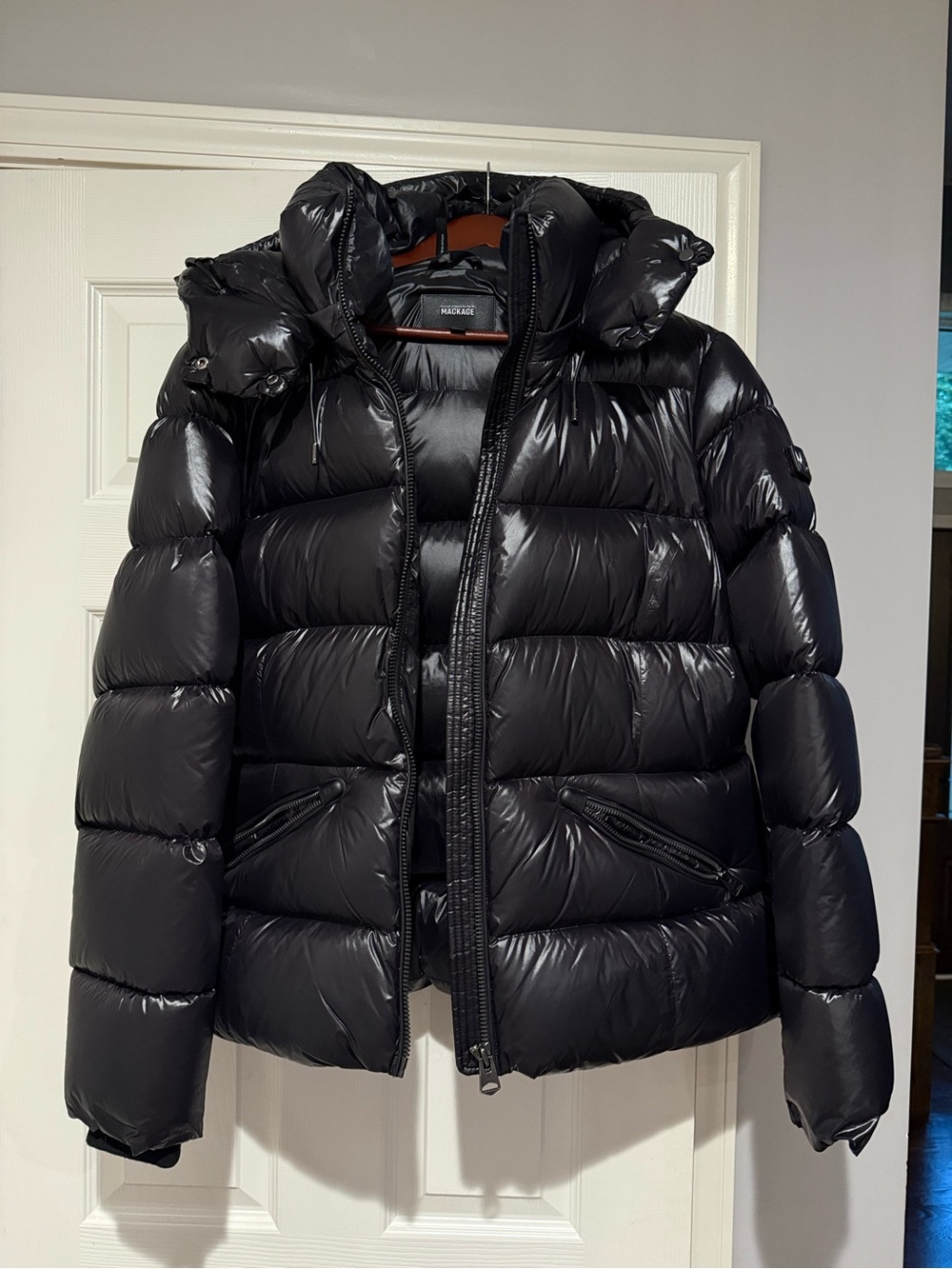 Mackage Black Women's Puffer Jacket with Leather Logo Patch